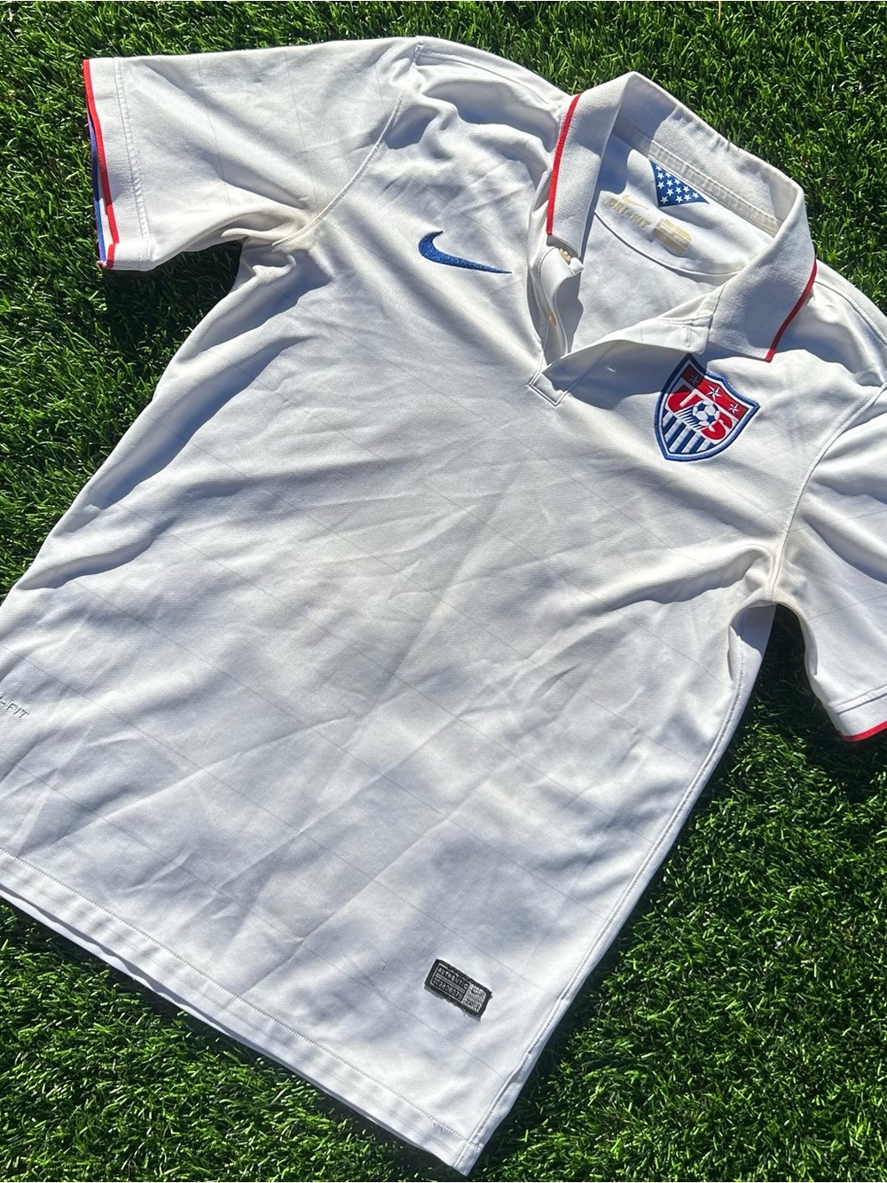 Nike White USA Crest Soccer Polo with Red Trim and Blue Swoosh
